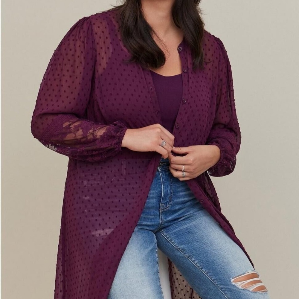 Torrid Clip Dot Button Front Maxi Kimono